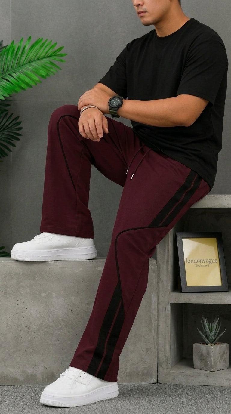 Premium Baggy Maroon Micro Stretch Trouser With Black Piping Edition