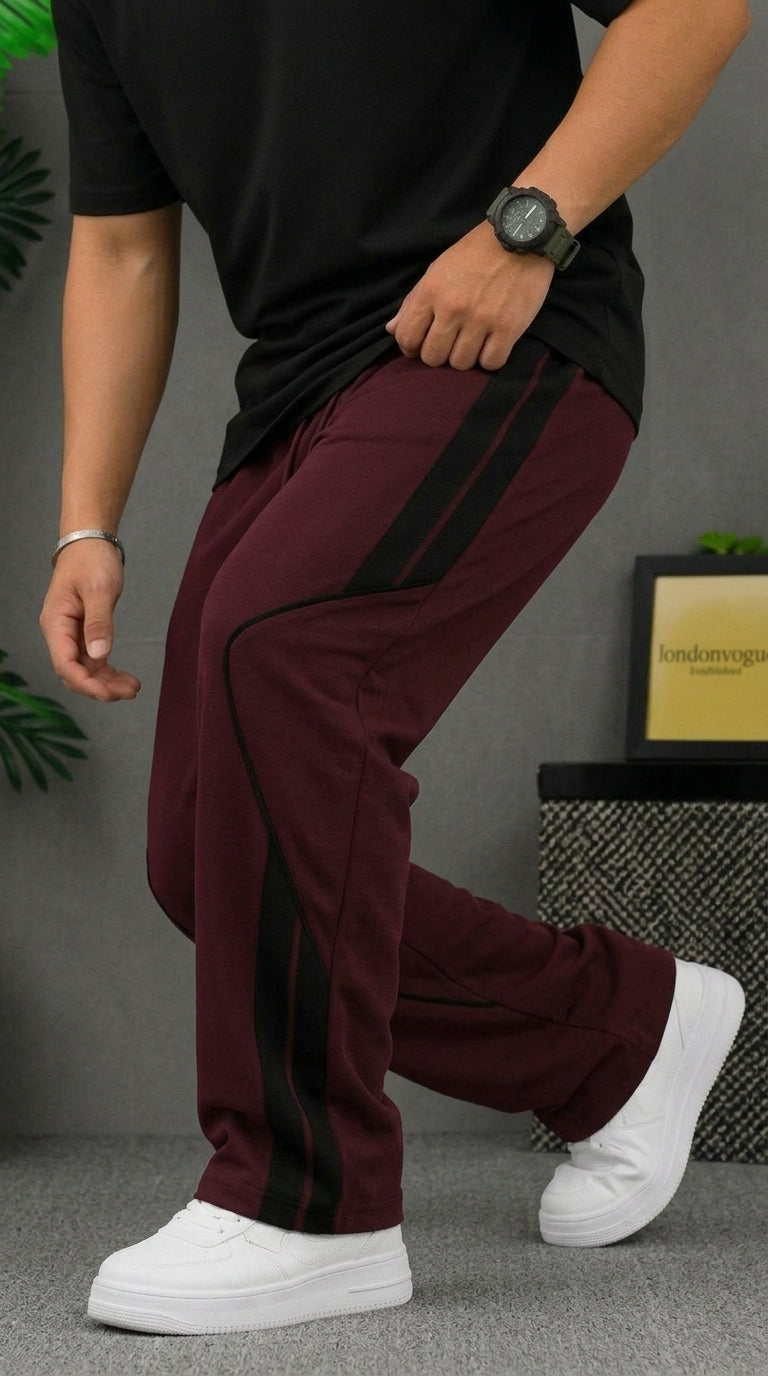 Premium Baggy Maroon Micro Stretch Trouser With Black Piping Edition