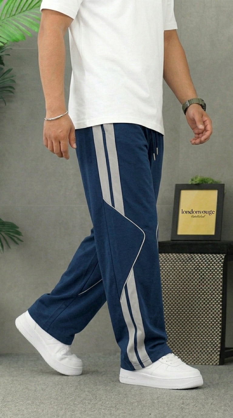 Premium Baggy Blue Micro Stretch Trouser With Silver Piping Edition