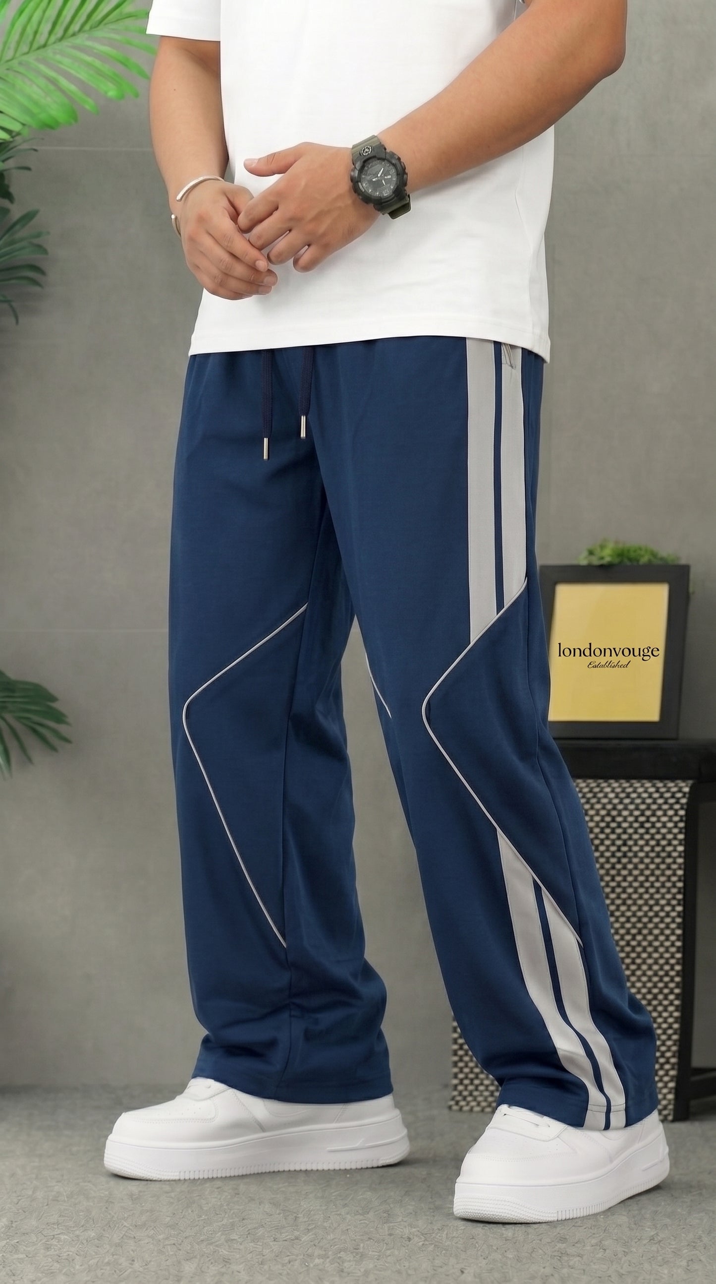 Premium Baggy Blue Micro Stretch Trouser With Silver Piping Edition