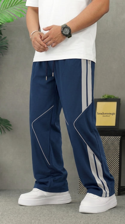 Premium Baggy Blue Micro Stretch Trouser With Silver Piping Edition