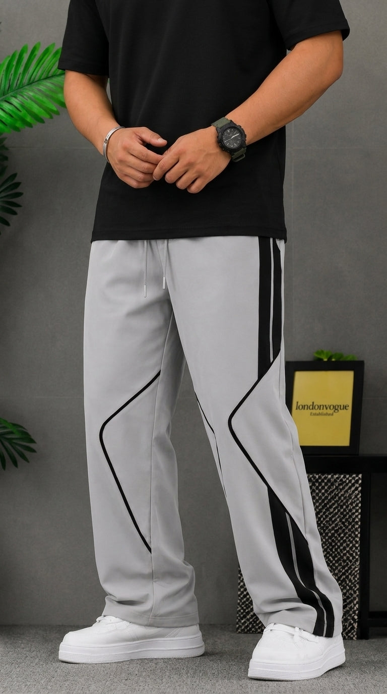 Premium Baggy Light Gray Micro Stretch Trouser With Black Piping Edition