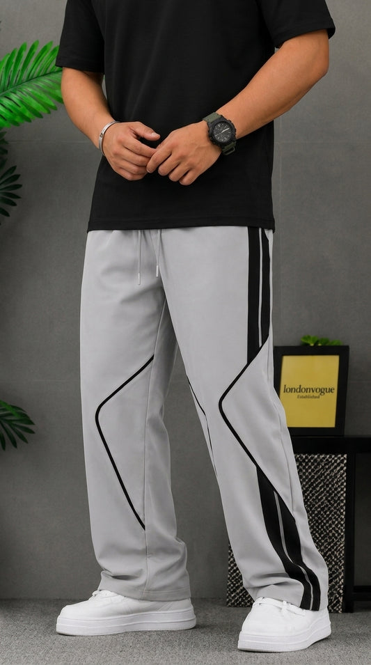 Premium Baggy Light Gray Micro Stretch Trouser With Black Piping Edition