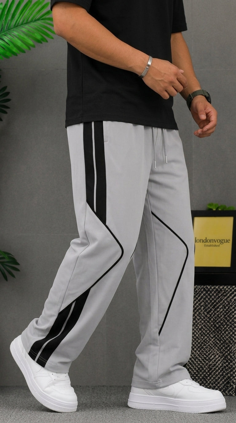 Premium Baggy Light Gray Micro Stretch Trouser With Black Piping Edition