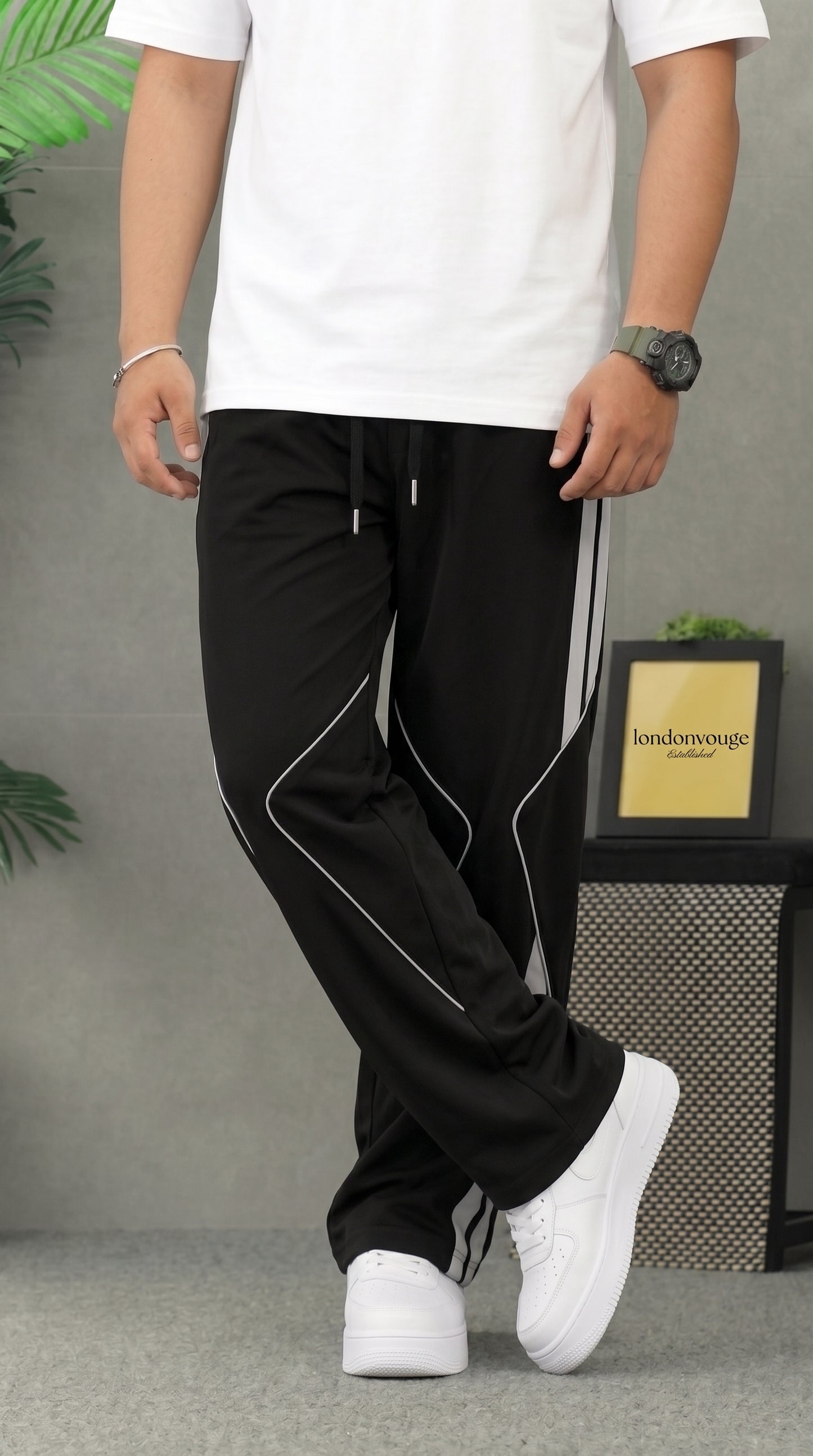 Premium Baggy  Black Micro Stretch Trouser With Silver Piping Edition