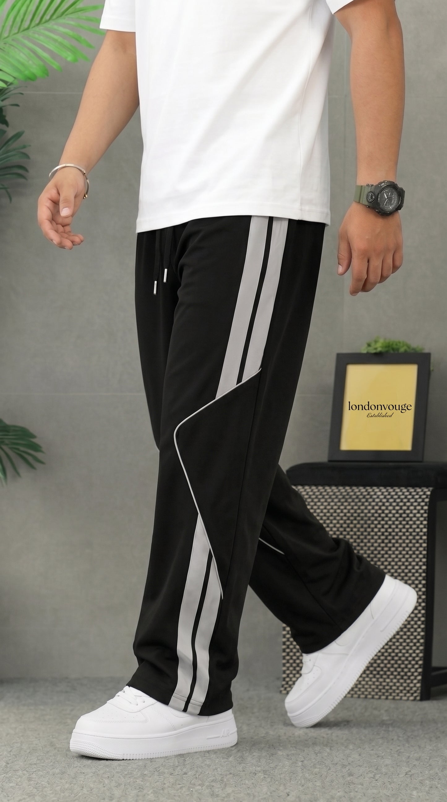 Premium Baggy  Black Micro Stretch Trouser With Silver Piping Edition
