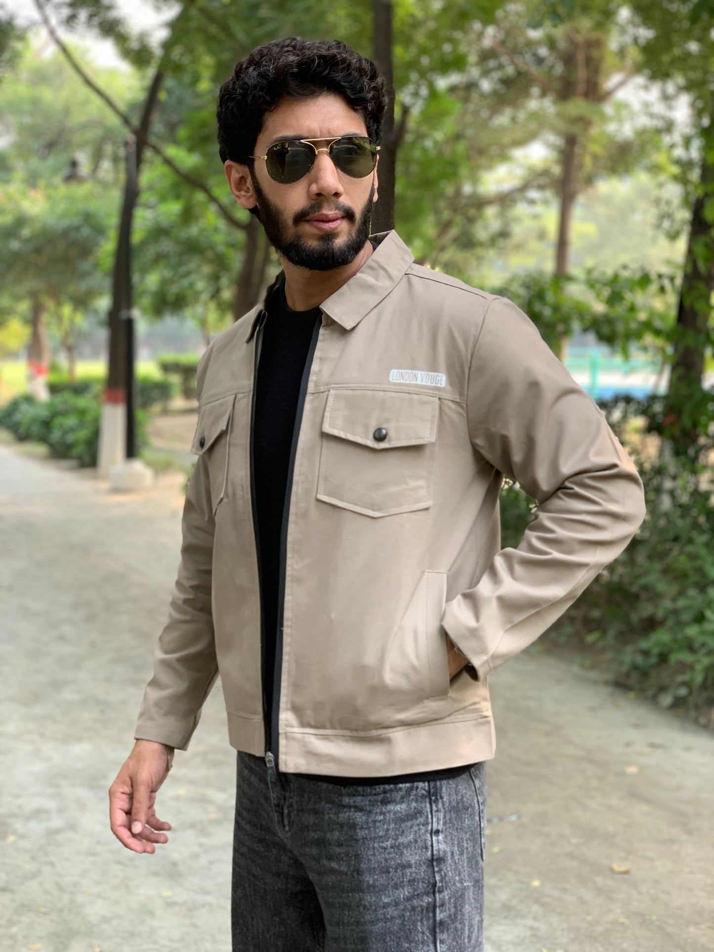 Premium Light Beige Full Sleeves Cotton Jeans Jacket