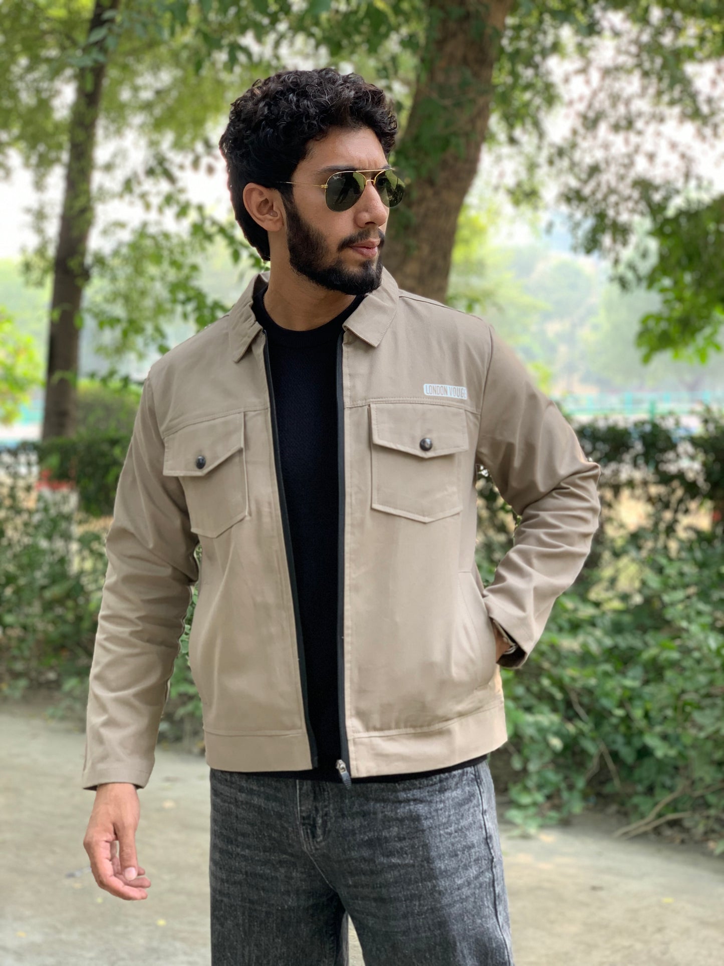 Premium Light Beige Full Sleeves Cotton Jeans Jacket