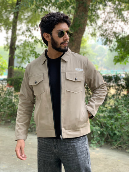 Premium Light Beige Full Sleeves Cotton Jeans Jacket