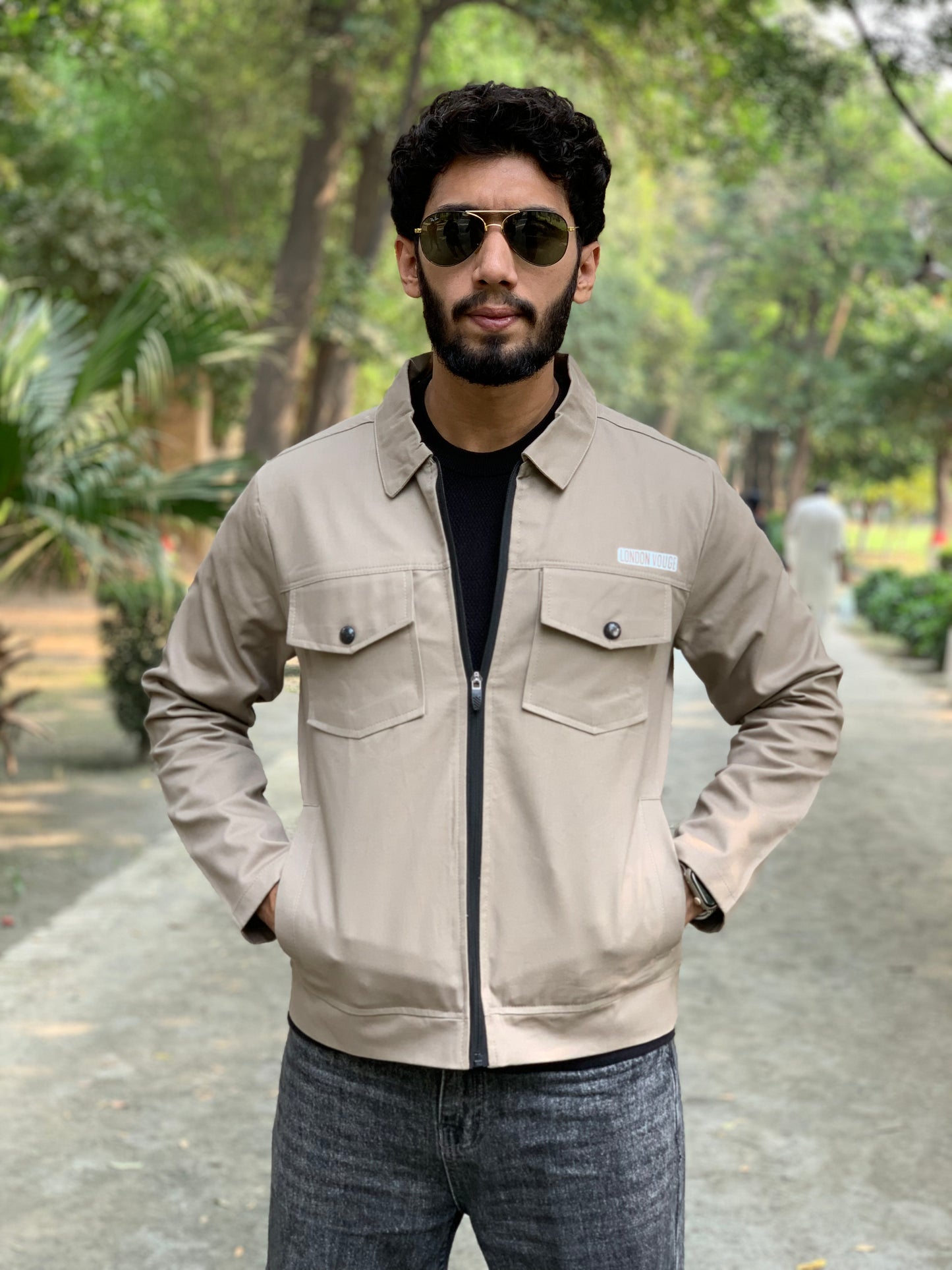 Premium Light Beige Full Sleeves Cotton Jeans Jacket