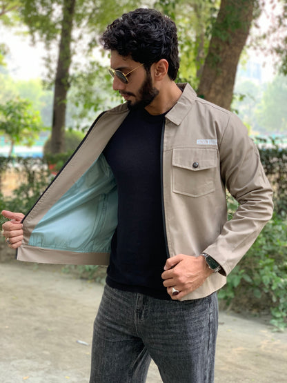 Premium Light Beige Full Sleeves Cotton Jeans Jacket
