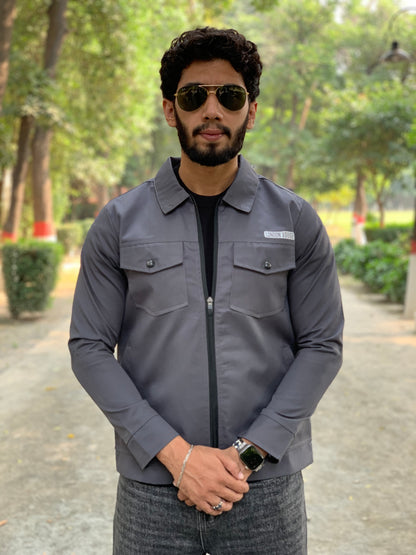 Premium Charcoal Gray  Full Sleeves Cotton Jeans Jacket