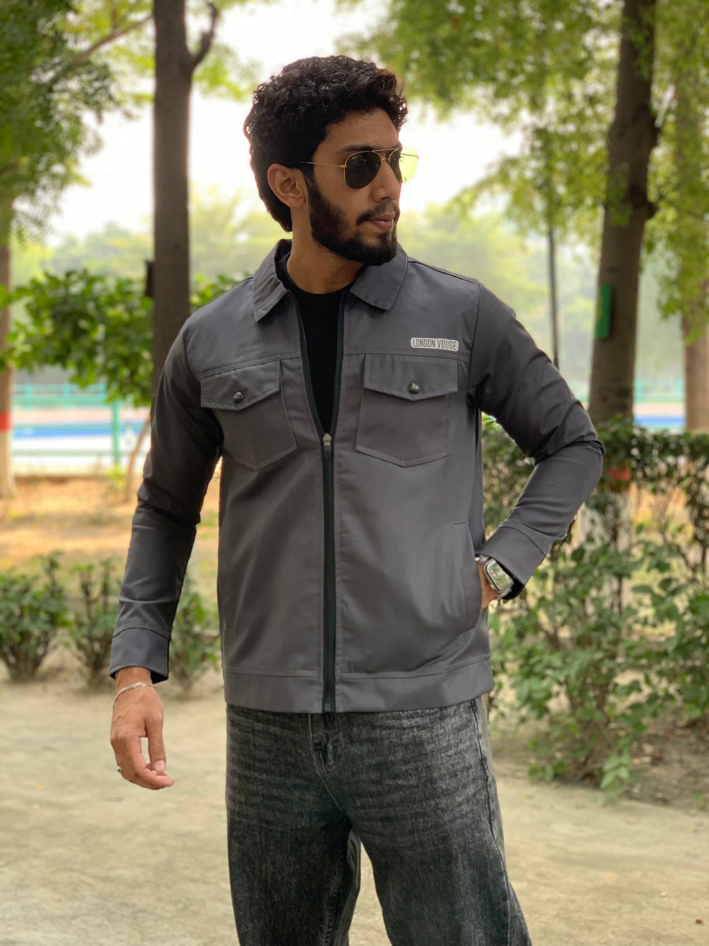 Premium Charcoal Gray  Full Sleeves Cotton Jeans Jacket