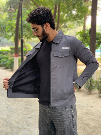 Premium Charcoal Gray  Full Sleeves Cotton Jeans Jacket