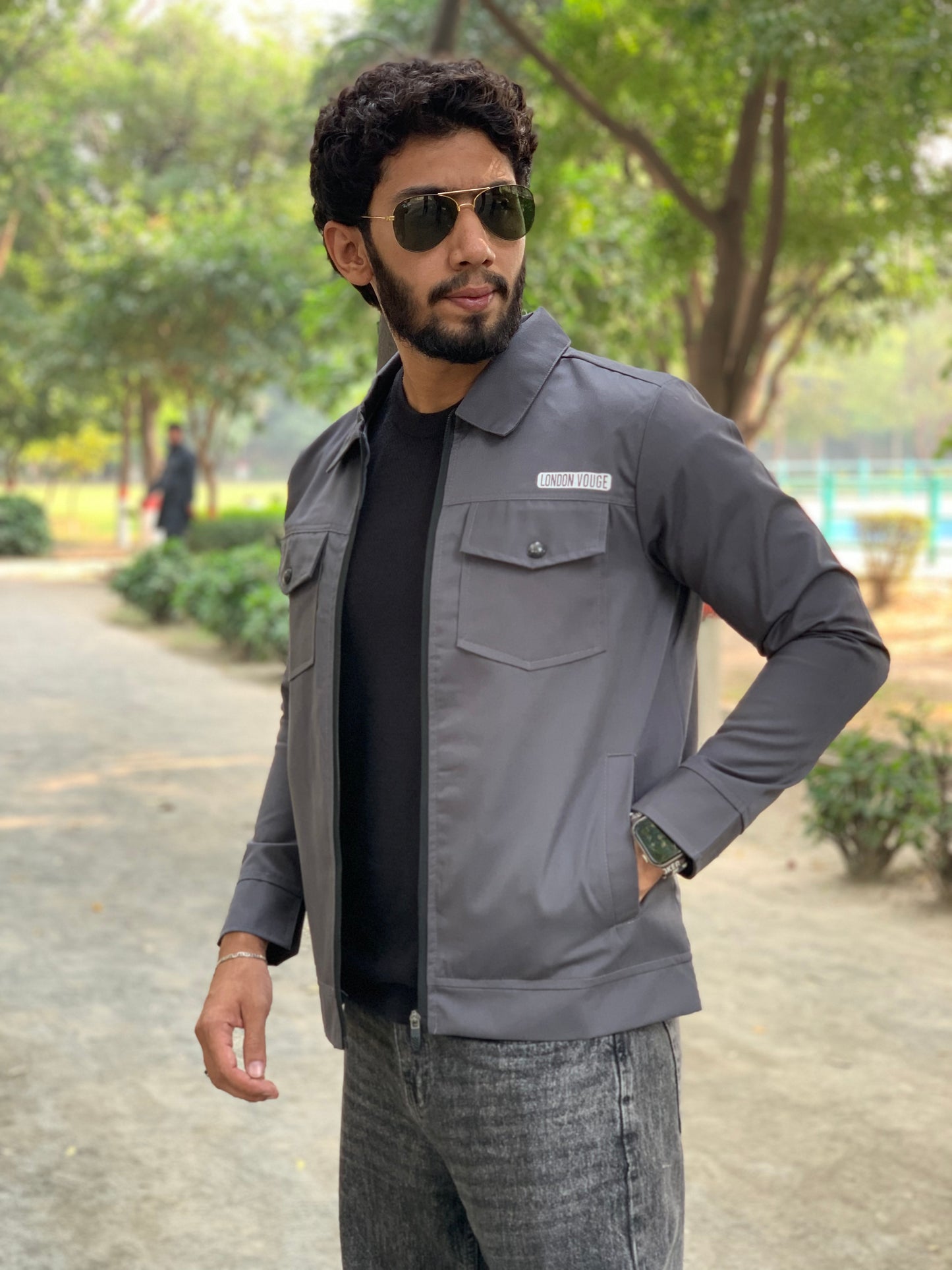 Premium Charcoal Gray  Full Sleeves Cotton Jeans Jacket