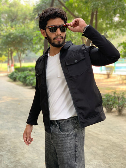 Premium Jet Black Full Sleeves Cotton Jeans Jacket
