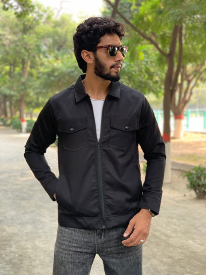 Premium Jet Black Full Sleeves Cotton Jeans Jacket