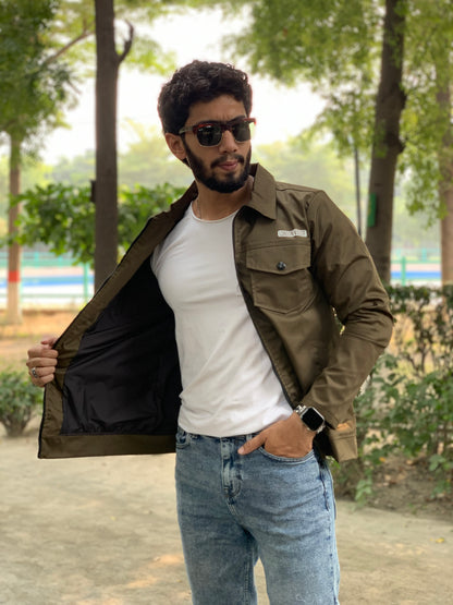 Premium Olive Green  Full Sleeves Cotton Jeans Jacket