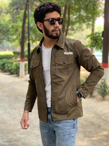 Premium Olive Green  Full Sleeves Cotton Jeans Jacket