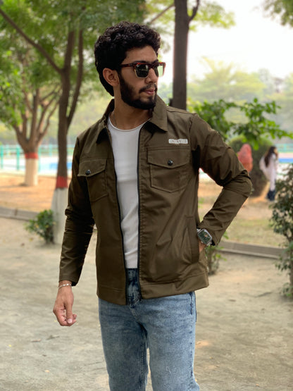 Premium Olive Green  Full Sleeves Cotton Jeans Jacket