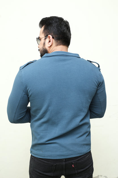 Premium Four Pocket Full Sleeve  striped Zinc  Jacket