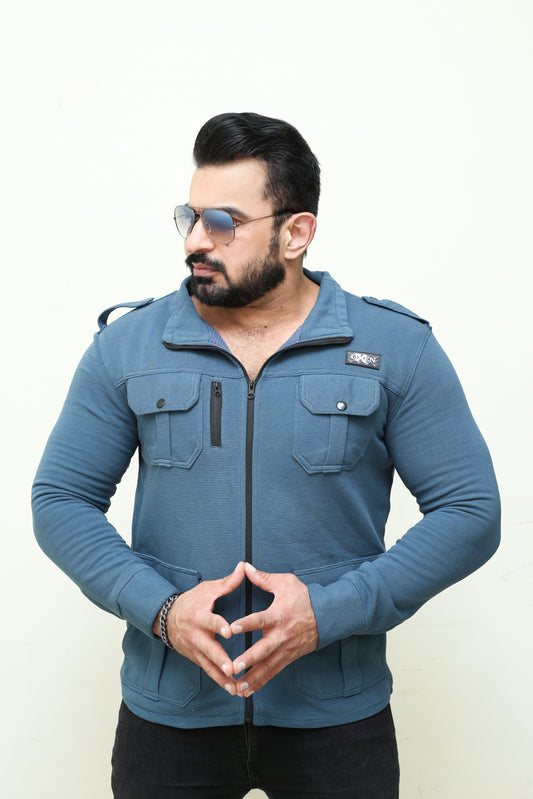 Premium Four Pocket Full Sleeve  striped Zinc  Jacket