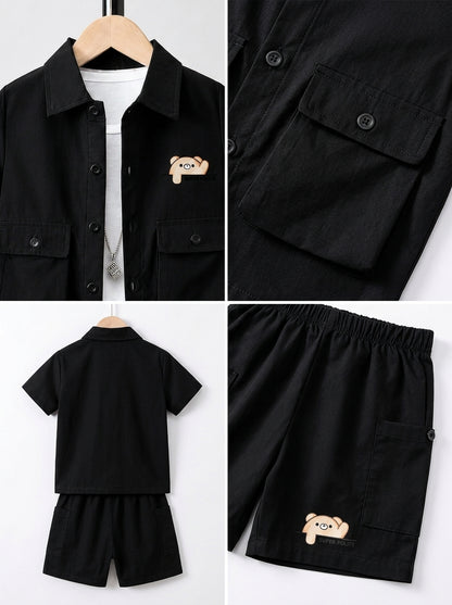 Kids Premium Micro Stretch Co-Ord Set – Jet Black  Summer Outfit for Boys & Girls