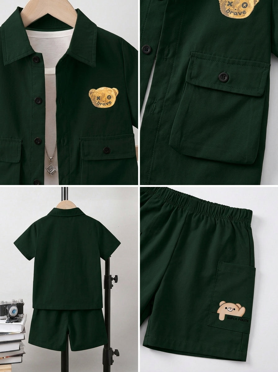 Kids Premium Micro Stretch Co-Ord Set – Green Summer Outfit for Boys & Girls