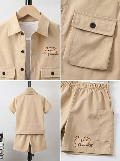 Kids Premium Micro Stretch Co-Ord Set – Light Biege Summer Outfit for Boys & Girls