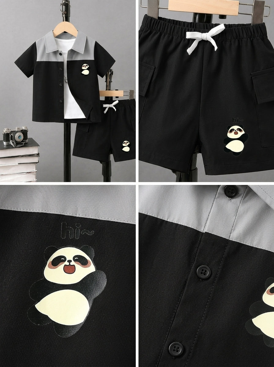 Kids Premium Micro Stretch Co-Ord Set – Black & Silver  Summer Outfit for Boys & Girls