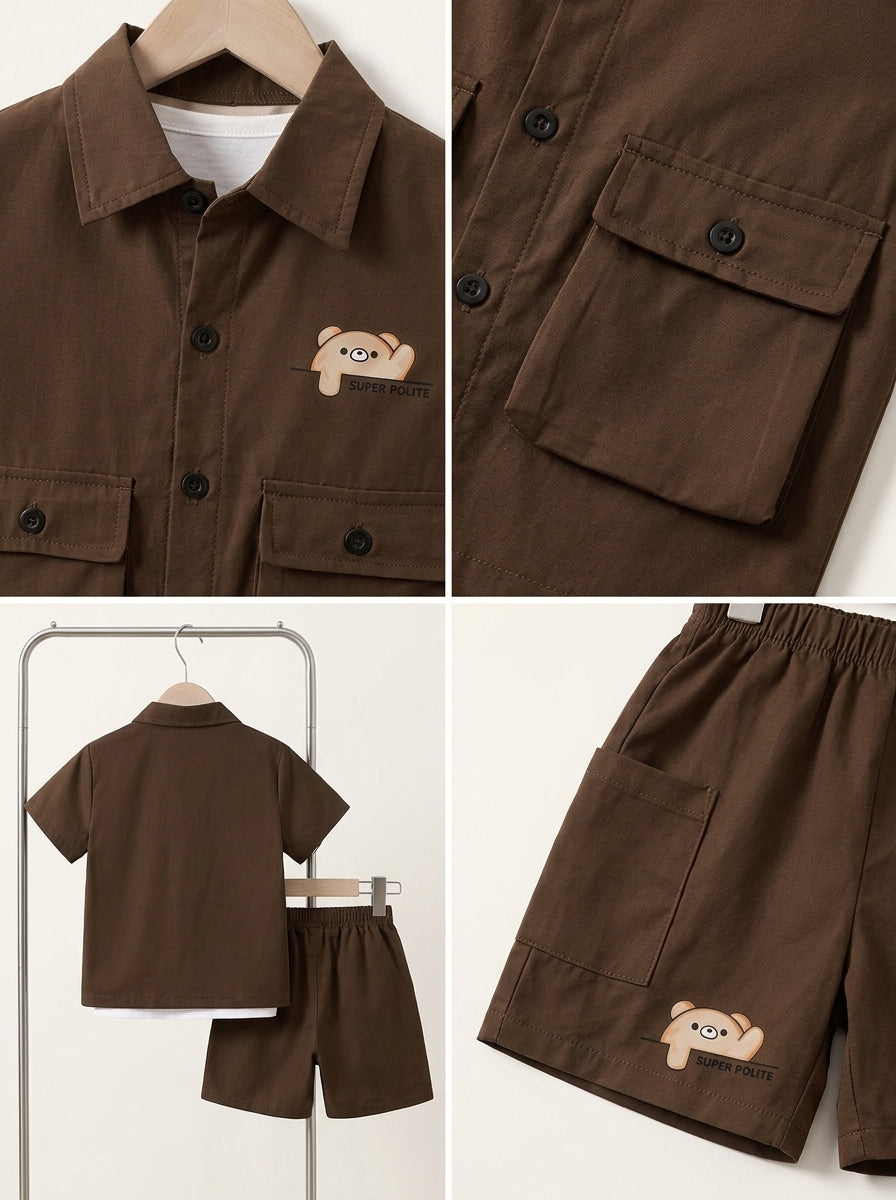 Kids Premium Micro Stretch Co-Ord Set – Chocolate Brown Summer Outfit for Boys & Girls