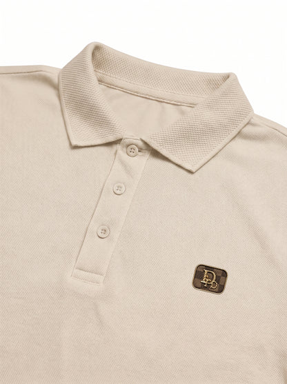 Light Beige  Premium Cotton PK Polo Shirt Jacquard Rib & Collar