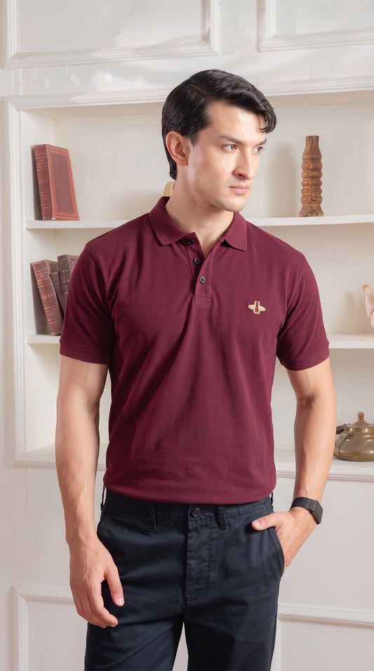 Maroon Premium Cotton PK Polo Shirt Jacquard Rib & Collar