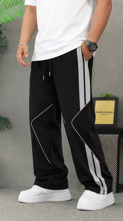 Premium Baggy  Black Micro Stretch Trouser With Silver Piping Edition