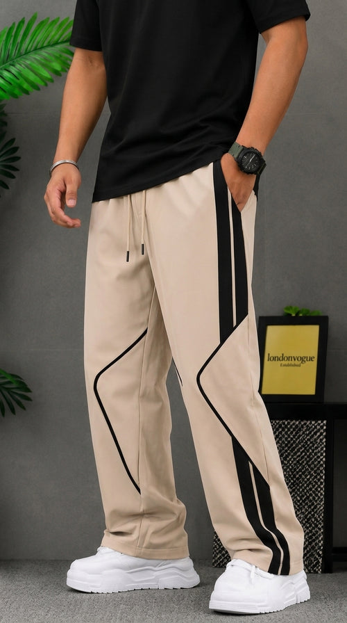 Premium Baggy Beige Micro Stretch Trouser With Black Piping Edition