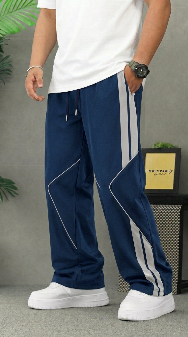 Premium Baggy Blue Micro Stretch Trouser With Silver Piping Edition