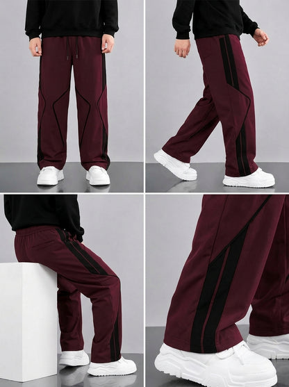 Premium Baggy Maroon Micro Stretch Trouser With Black Piping Edition