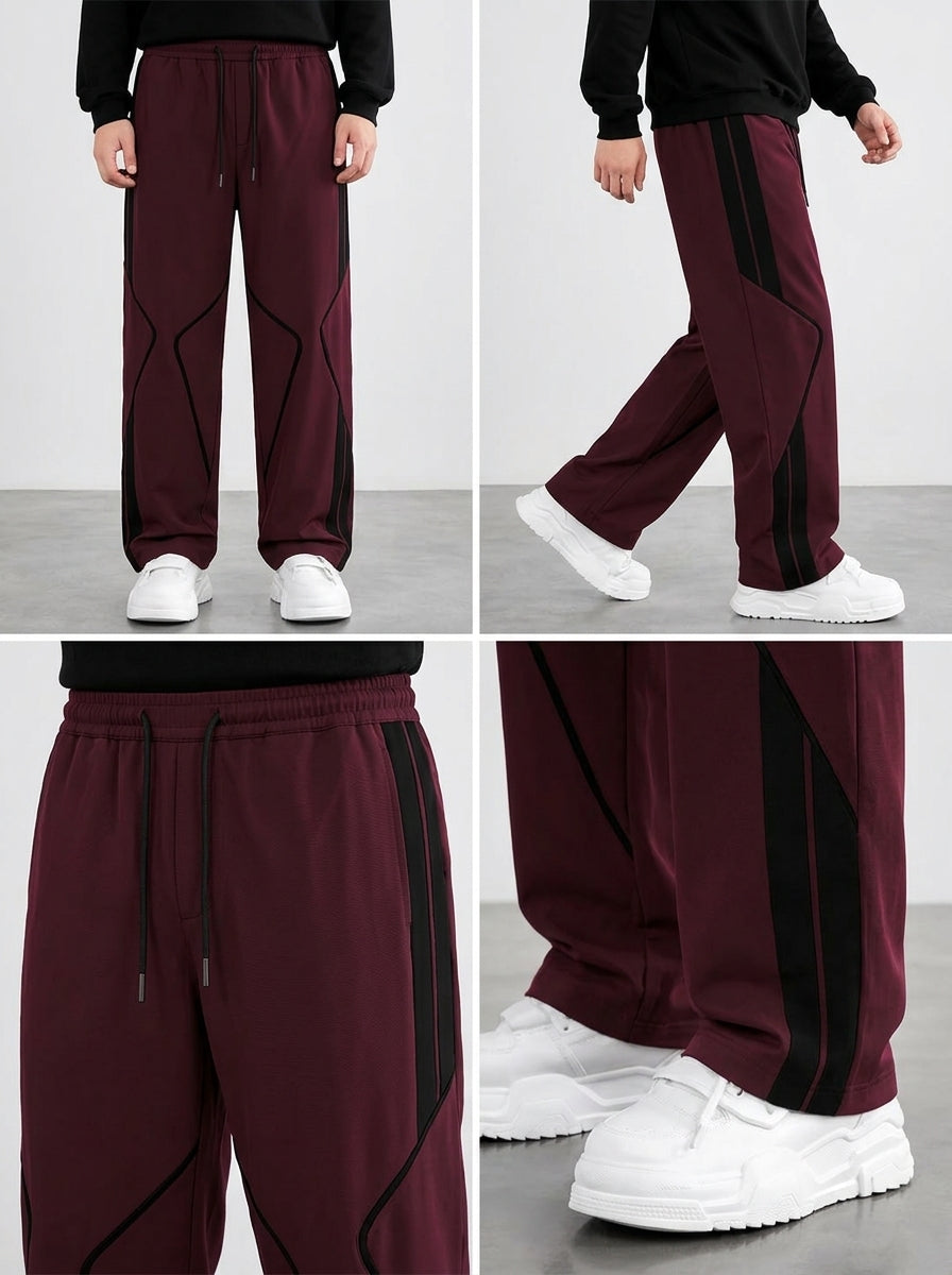 Premium Baggy Maroon Micro Stretch Trouser With Black Piping Edition