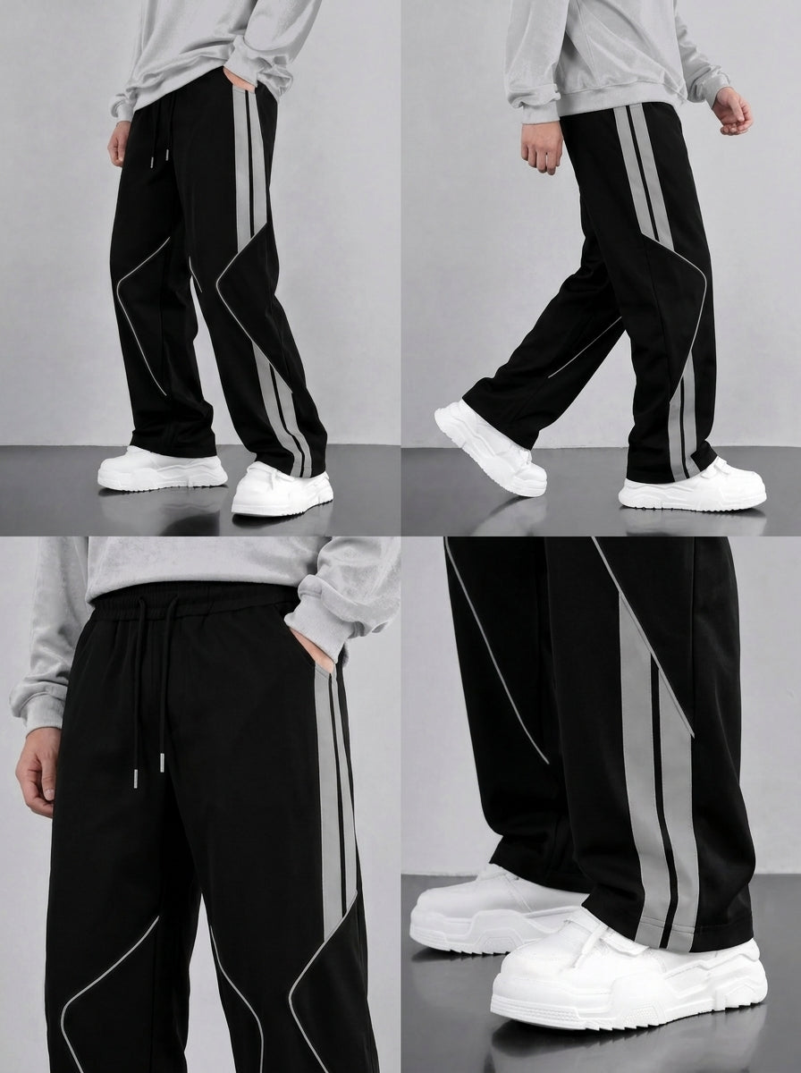 Premium Baggy  Black Micro Stretch Trouser With Silver Piping Edition