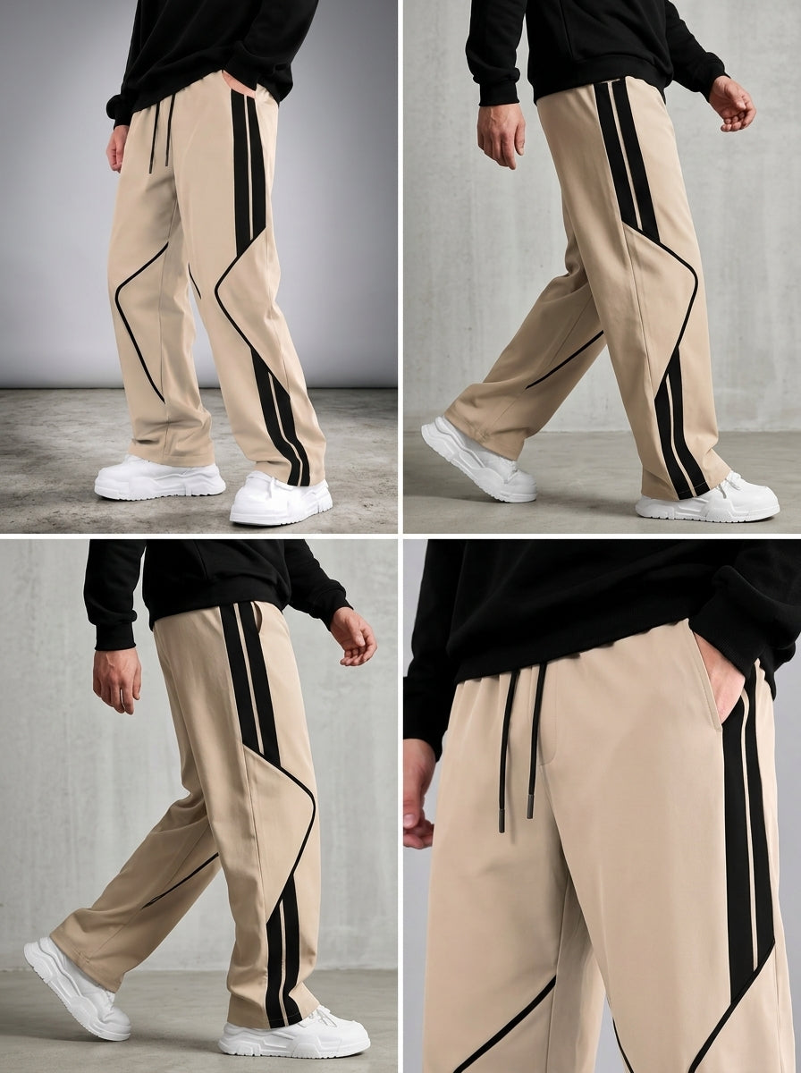 Premium Baggy Beige Micro Stretch Trouser With Black Piping Edition