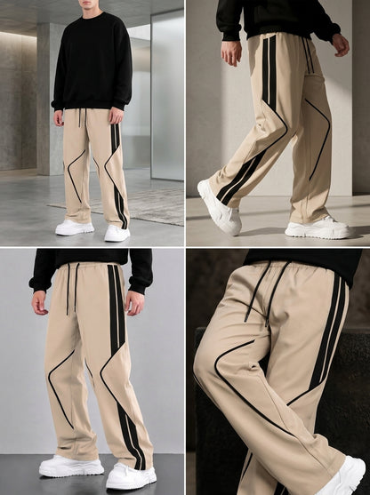 Premium Baggy Beige Micro Stretch Trouser With Black Piping Edition