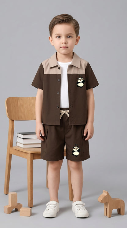 Kids Premium Micro Stretch Co-Ord Set – Brown & Skin  Summer Outfit for Boys & Girls