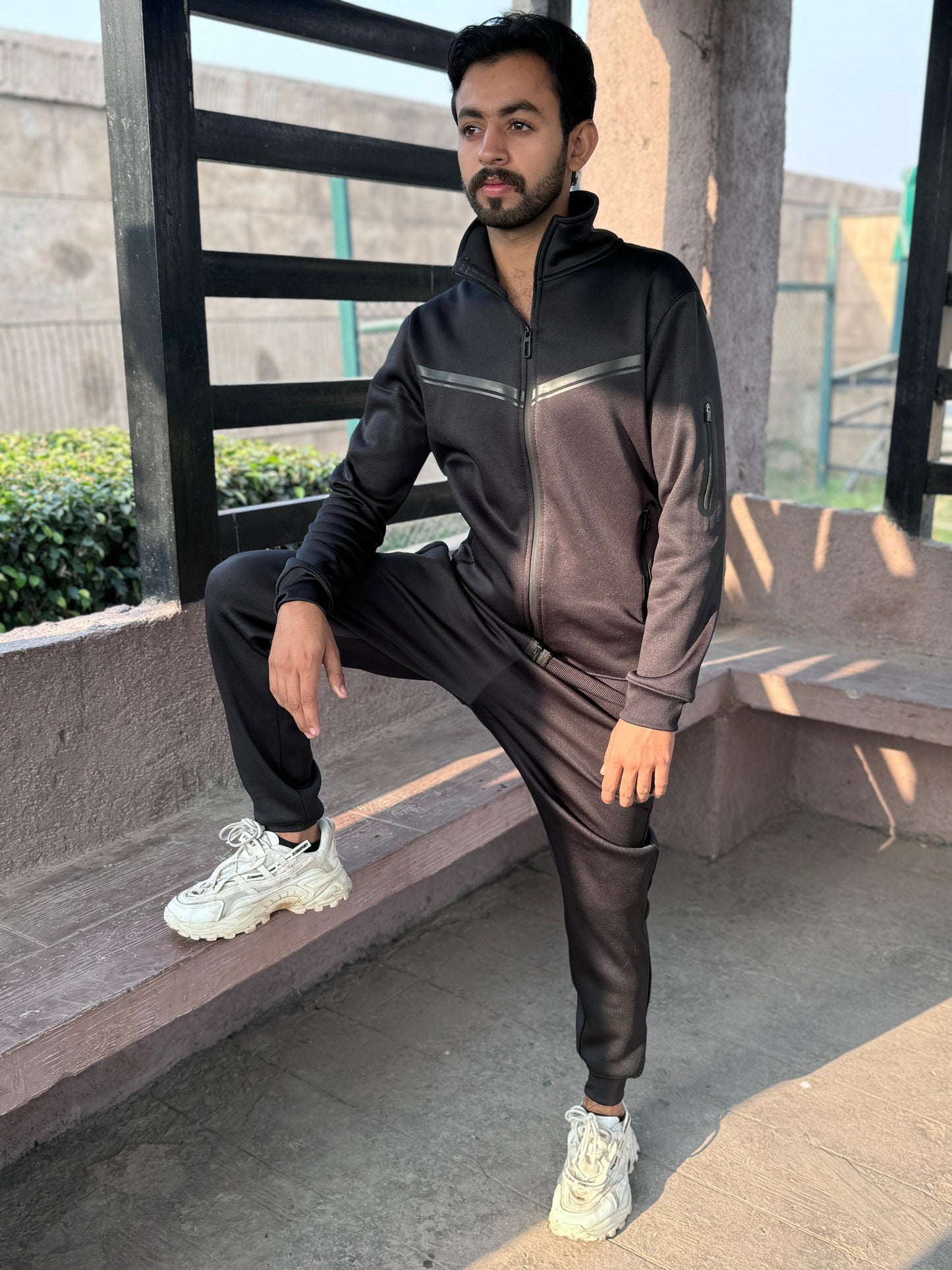 LV UNISEX BLACK TRENDY ARM ZIPPED TRACKSUIT LVT#01