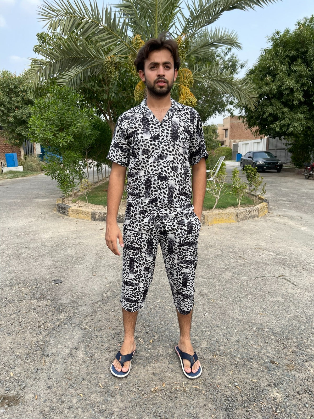 STONE LILEN TIGER GRAY BLACK  FLOWERAL SUMMER TWIN SUITS FOR MENS 09