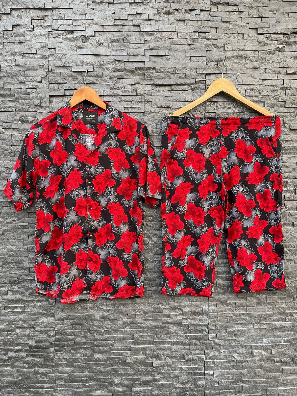 STONE LILEN RED FLOWERAL SUMMER TWIN SUITS FOR MENS 01