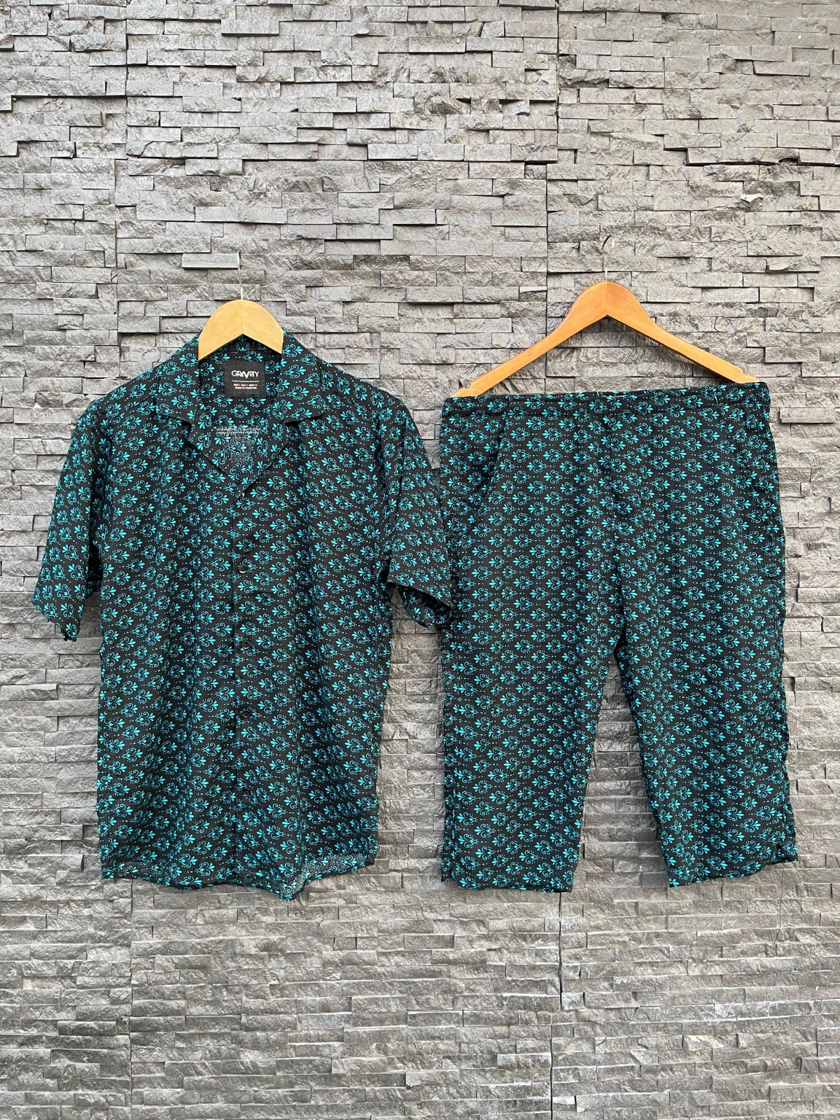 STONE LILEN GREEN BLACK   FLOWERAL SUMMER TWIN SUITS FOR MENS 07