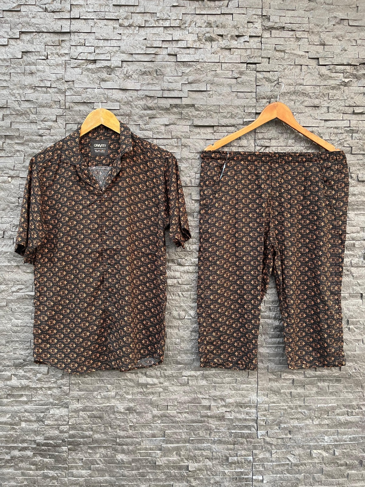 STONE LILEN BROWN BLACK FLOWERAL SUMMER TWIN SUITS FOR MENS 06