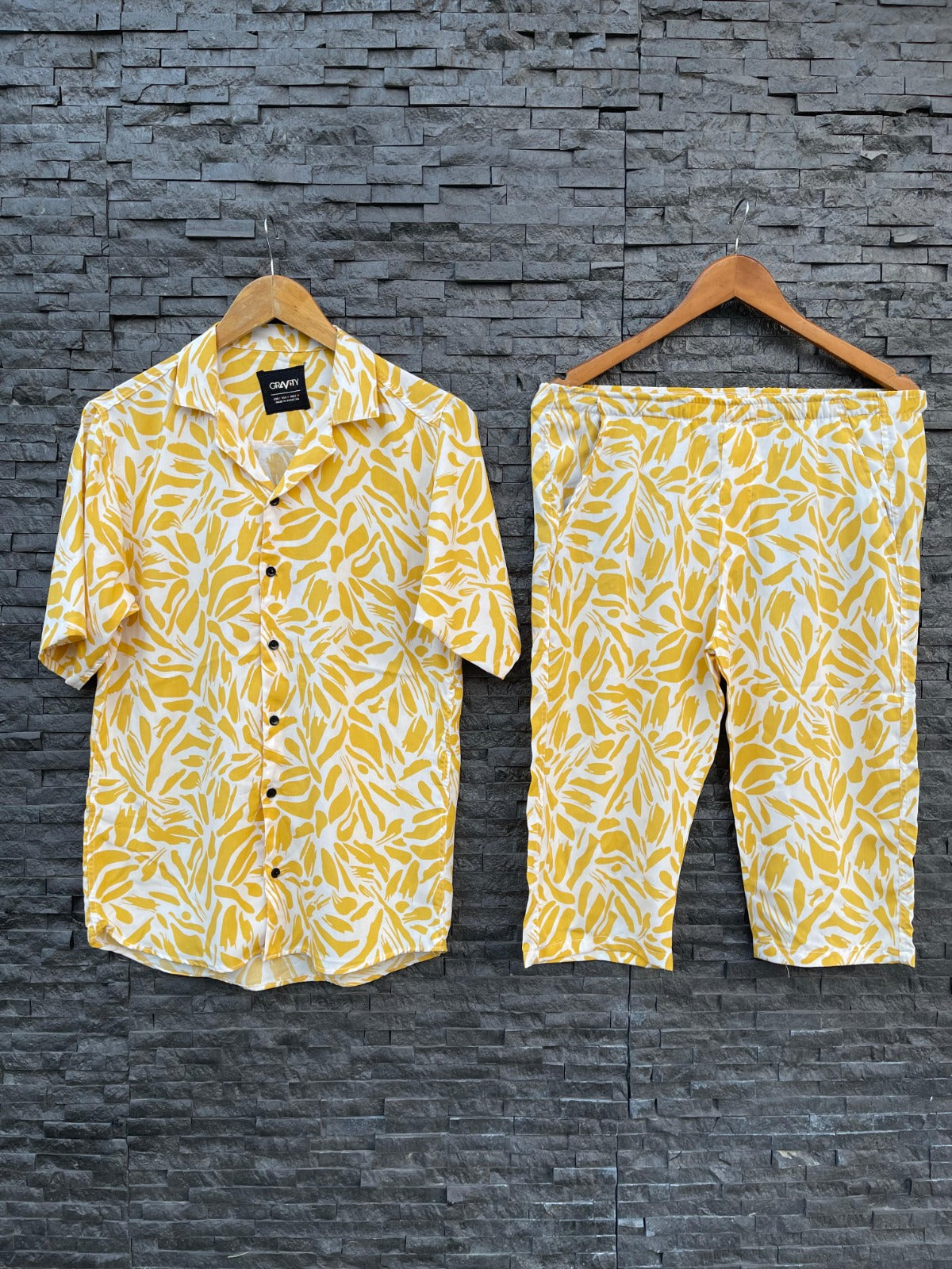 STONE LILEN YELLOW FLOWERAL SUMMER TWIN SUITS FOR MENS 02