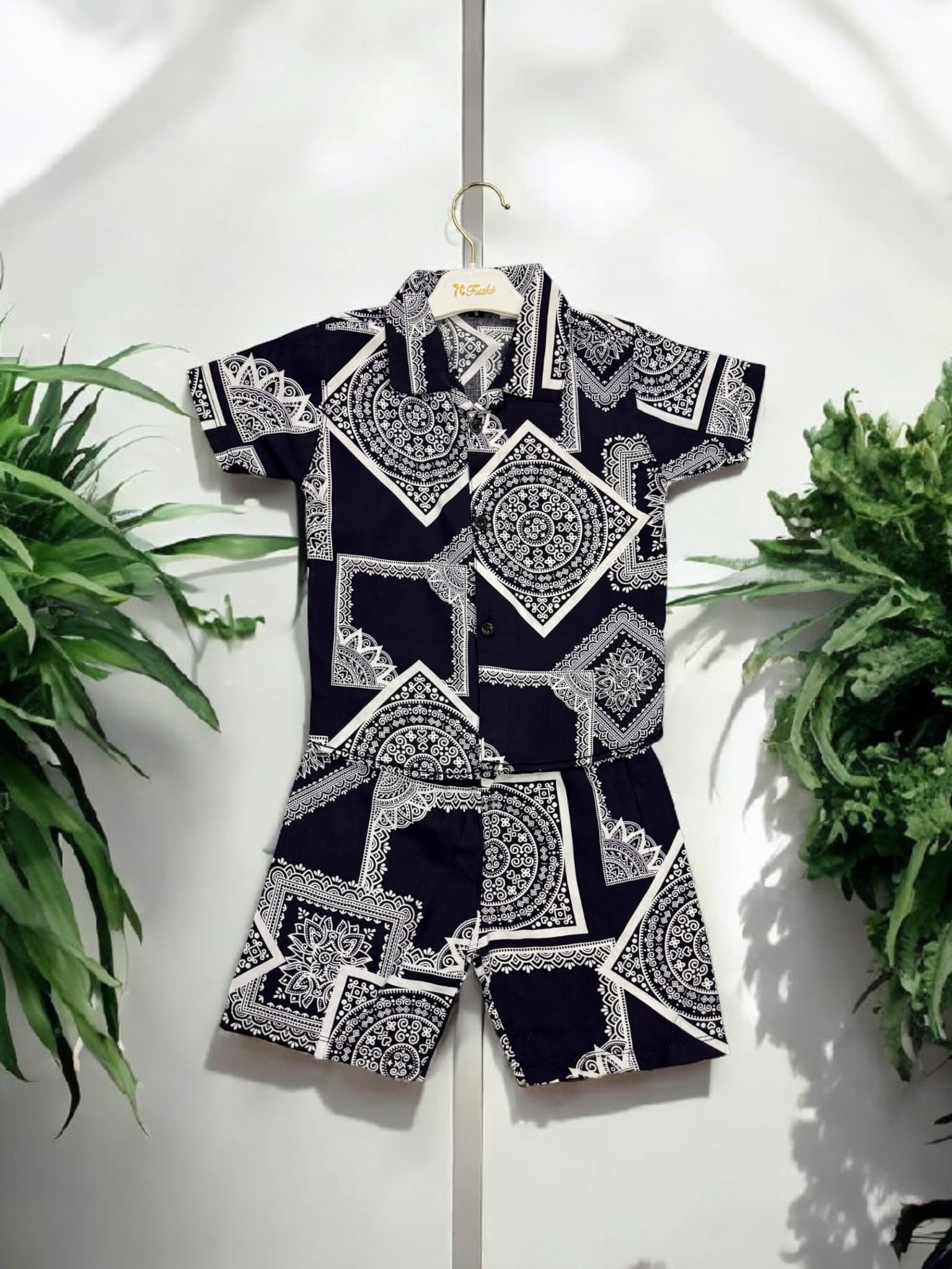 KID'S PREMIUM SUMMER STONE LILEN NAVY GEOMETERY TRACKSUIT FOR BOY & GIRL