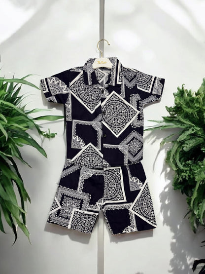 KID'S PREMIUM SUMMER STONE LILEN NAVY GEOMETERY TRACKSUIT FOR BOY & GIRL